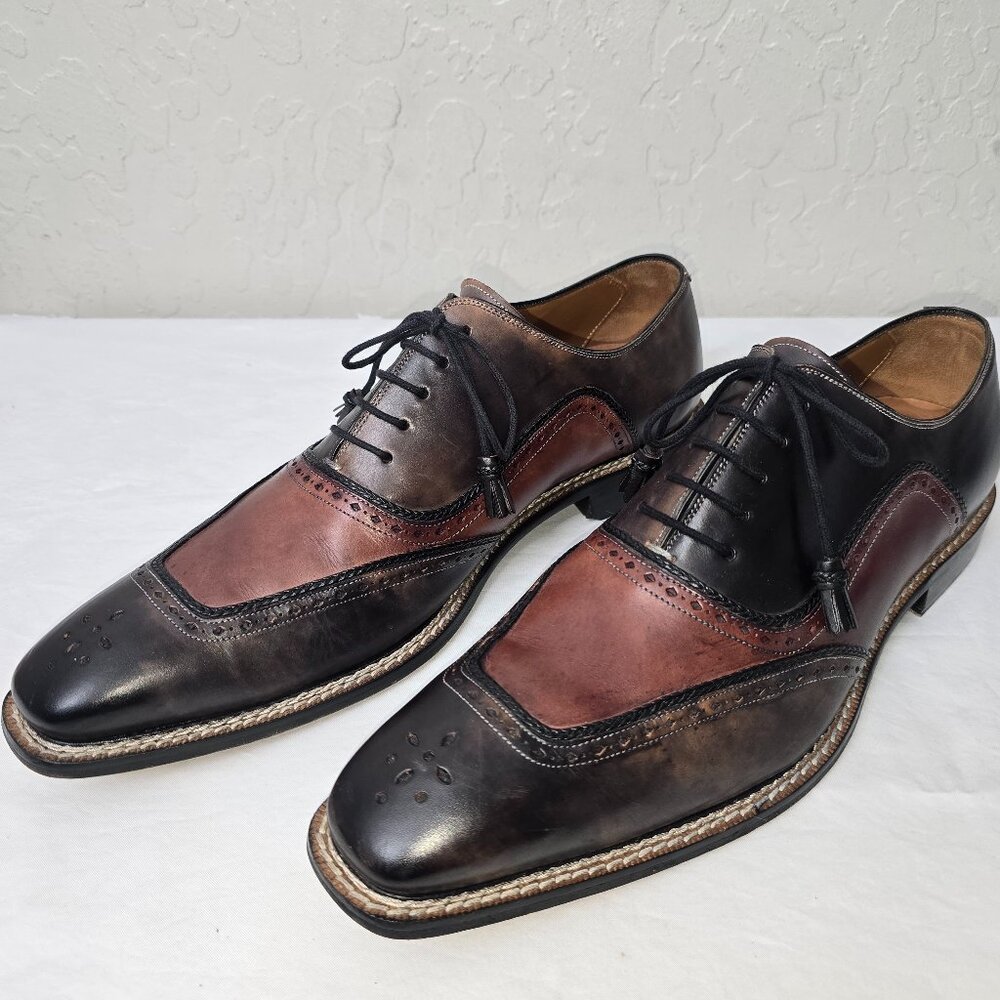 Mezlan Cadiz 2 Tone Black & Brown Leather Tassel Laces Brogue Dress Shoes 13 M